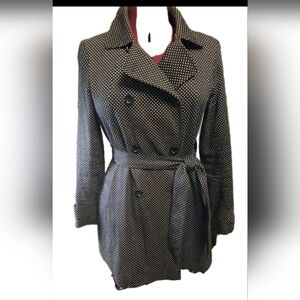 ☂️🪺🐇🌸 Tommy Hilfiger Polka Dot Trench Coat Black White Machine Wash Size L